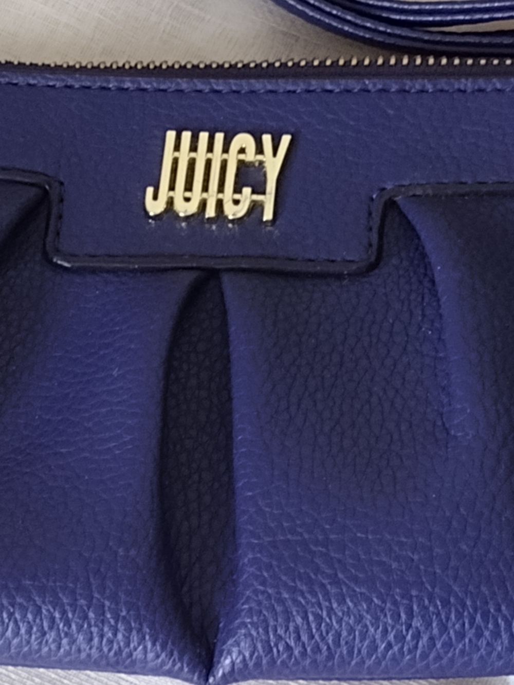 Juicy Couture Navy Blue Pleated Leather Wristlet with Gold Logo